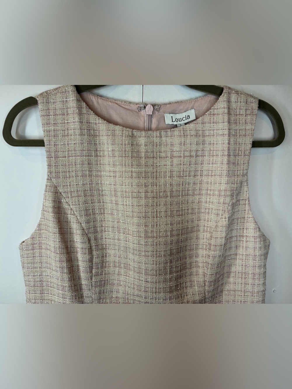 NWT Loucia Pink Textured Tweed Inspired Shift Dress Sleeveless Size Large - Picture 4 of 9